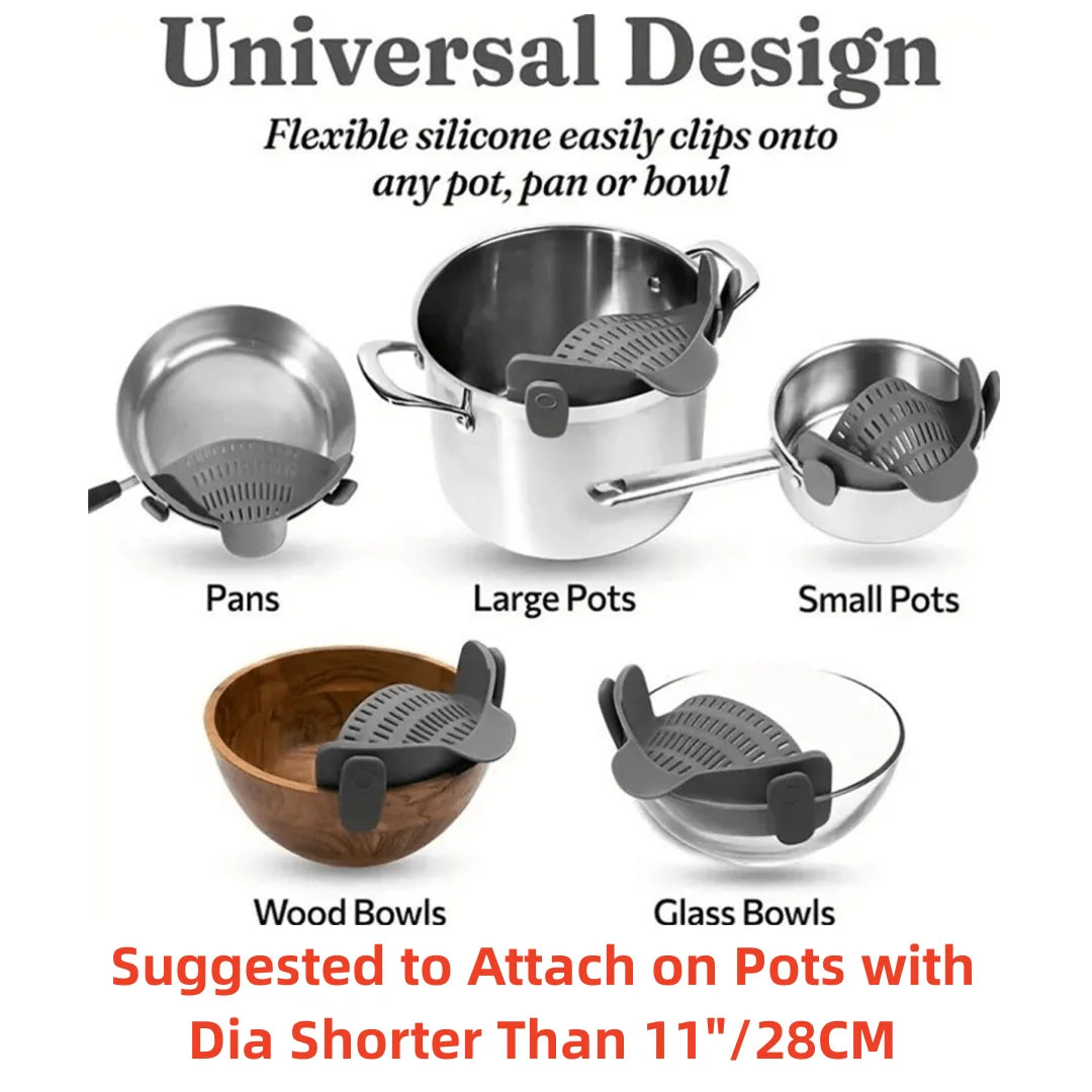 Clip-On Pot Strainer — Drain Pasta & Veggies Hands-Free