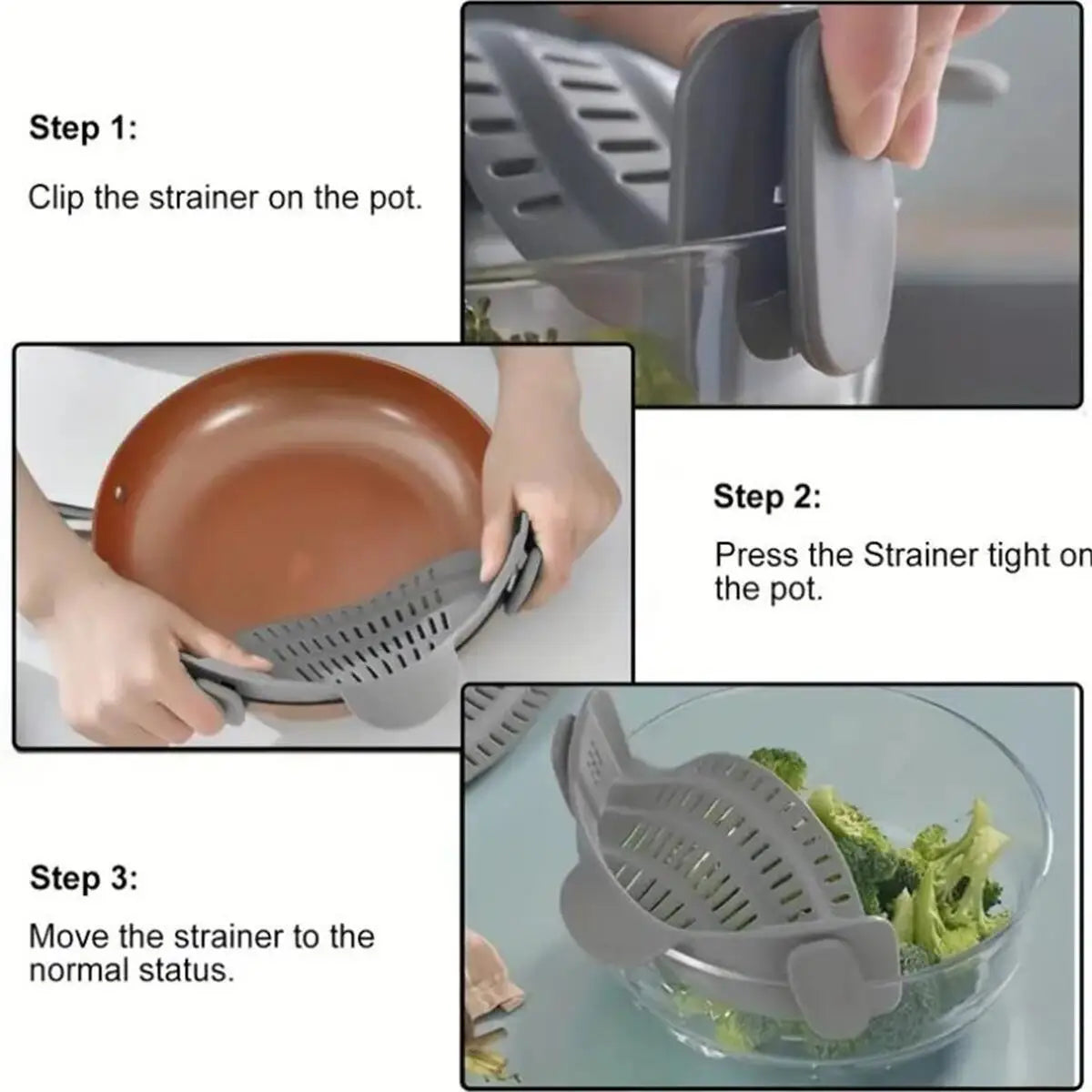 Clip-On Pot Strainer — Drain Pasta & Veggies Hands-Free
